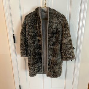 Dyed Lamb Hooded 3/4 length sleeve Coat